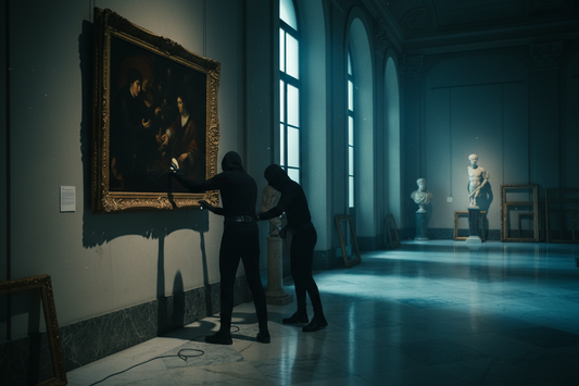 Art Thieves steal a painting from a museum at night