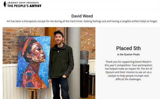 David Weed Stands by one of his Oil Paintings of an African woman
